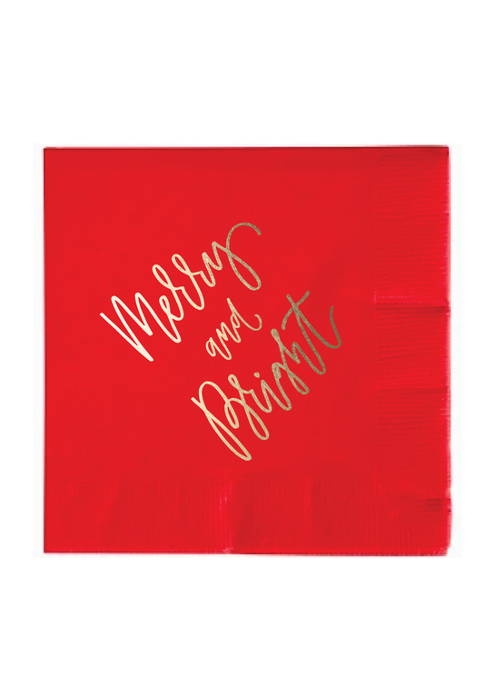 Merry & Bright – Cocktail Napkins (Red with Gold Foil)