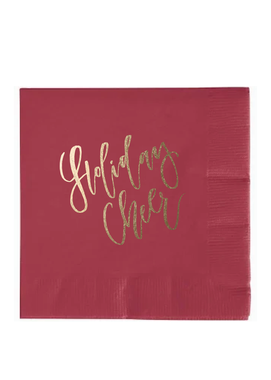 Holiday Cheer – Cocktail Napkins (Maroon with Gold Foil)